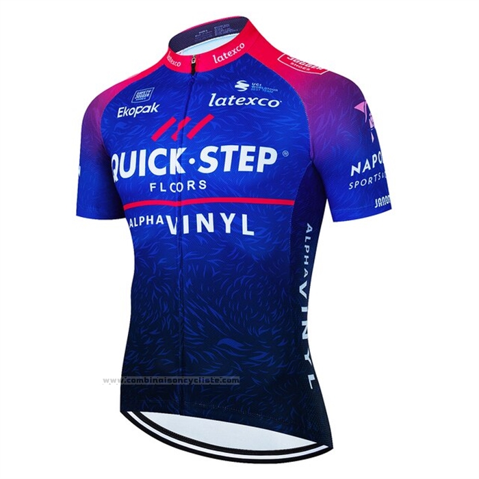 2022 Maillot Cyclisme Deceuninck Quick Step Bleu Rouge Manches Courtes et Cuissard